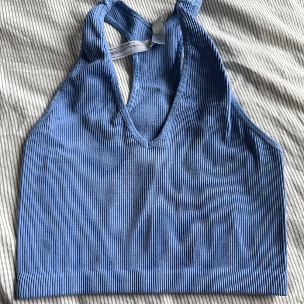 Free People Blue Ribbed Crop Top